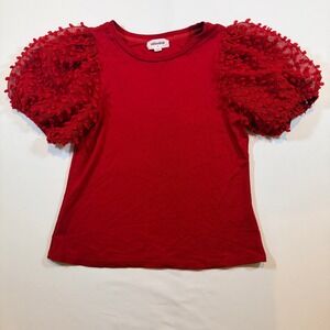 Mittoshop Red Swiss Dot Puff Sleeve Knit Top Blouse Small